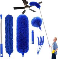 🔵 new upgraded microfiber feather dusters with extension pole - stainless steel fan duster for high ceiling telescoping home cleaning supplies - perfect for blinds, furniture, car - blue logo