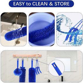 img 2 attached to 🔵 New Upgraded Microfiber Feather Dusters with Extension Pole - Stainless Steel Fan Duster for High Ceiling Telescoping Home Cleaning Supplies - Perfect for Blinds, Furniture, Car - Blue