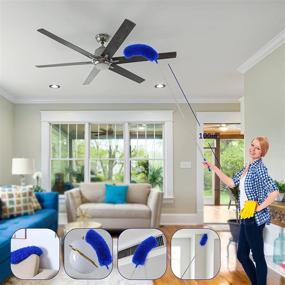 img 3 attached to 🔵 New Upgraded Microfiber Feather Dusters with Extension Pole - Stainless Steel Fan Duster for High Ceiling Telescoping Home Cleaning Supplies - Perfect for Blinds, Furniture, Car - Blue