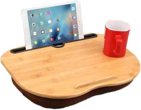 img 3 attached to 🎋 Bamboo Lap Desk for Laptops - Portable Laptop Stand for Sofa &amp; Bed with Tablet Pen &amp; Phone Slot (Bamboo, 15&#39;&#39; x 11&#39;&#39;)