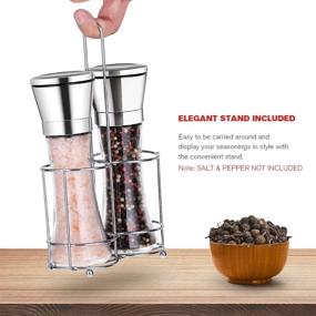 img 3 attached to 🧂 Premium Stainless Steel Salt and Pepper Grinder Set with Stand - Adjustable Spice Coarseness - Five Grinding Levels - Pepper Mill Grinders and Shakers - Complete Gift Set - Includes Silicone Funnel (Pack of 2)