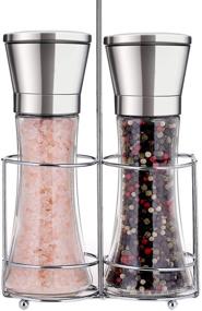 img 4 attached to 🧂 Premium Stainless Steel Salt and Pepper Grinder Set with Stand - Adjustable Spice Coarseness - Five Grinding Levels - Pepper Mill Grinders and Shakers - Complete Gift Set - Includes Silicone Funnel (Pack of 2)