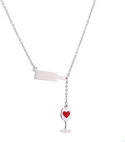 img 1 attached to 🍷 Wine Glass Bottle Pendant Necklace - Stainless Steel Love Wine Cheers Red Enamel Heart Necklace for Women and Girls - Gift for Lover, Girlfriend - Available in Gold/Silver - 18'' Jewelry