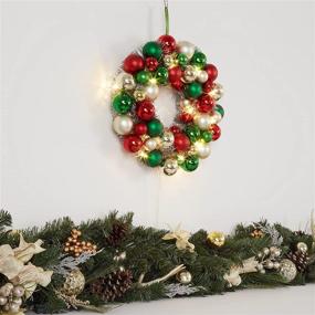 img 3 attached to 🎄 16 Inch Christmas Ball Wreath with Lighted Ornaments for Front Door Hanging - Red Gold Green.