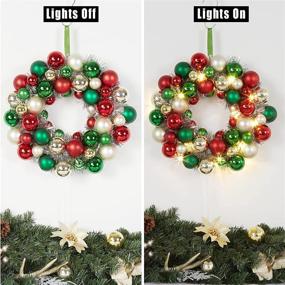 img 2 attached to 🎄 16 Inch Christmas Ball Wreath with Lighted Ornaments for Front Door Hanging - Red Gold Green.