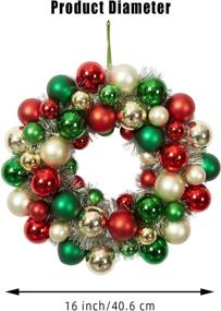 img 1 attached to 🎄 16 Inch Christmas Ball Wreath with Lighted Ornaments for Front Door Hanging - Red Gold Green.