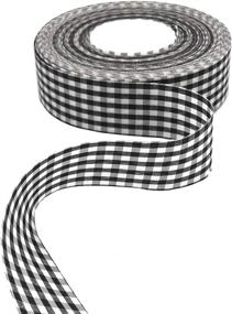 img 4 attached to 1 Roll of 100 Yards 1.5 Inches Black and White Gingham Plaid Burlap Ribbon for DIY Crafts, Christmas Wrapping Decoration, Floral Bows