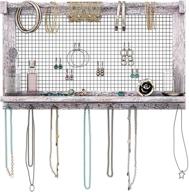 rustic white wall mounted jewelry organizer with removable bracelet rod, shelf, and 16 hooks - ideal holder for earrings, necklaces, and bracelets логотип