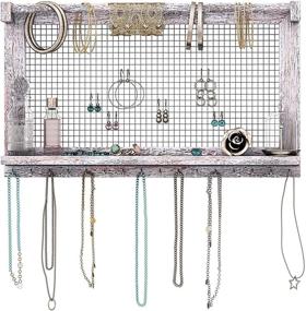 img 4 attached to Rustic White Wall Mounted Jewelry Organizer with Removable Bracelet Rod, Shelf, and 16 Hooks - Ideal Holder for Earrings, Necklaces, and Bracelets