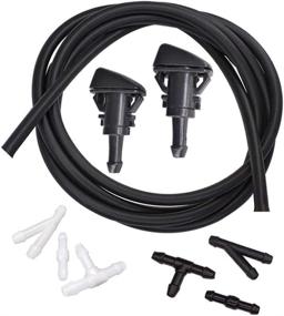 img 4 attached to 🚘 Dodge/Jeep/Ram Front Windshield Washer Nozzles Kit - OEM Replacement # 4805742AB, 5116079AA: Wiper Spray Washer Jet with 118 Inch Long Hose and 6 Connectors