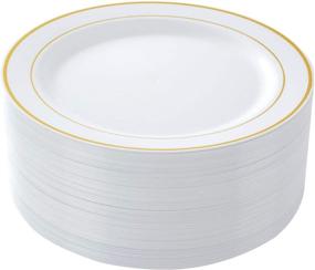 img 4 attached to 🍽️ Settings 50-Pack (10.25 Inch) Gold Trim Disposable Plastic Dinner Plates - Optimal for SEO