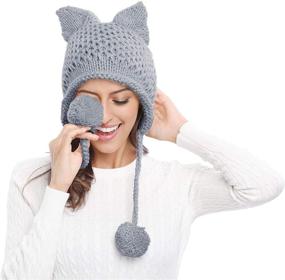 img 3 attached to 🐱 Warmth and Style Combined: Bellady Winter Cute Cat Ears Knit Hat with Ear Flap Crochet Beanie Hat