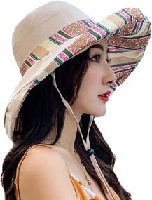 img 4 attached to 👒 Wide Brim UV Protection Sun Hats for Women: Stylish, Packable, and Reversible Bucket Hat for Summer Beach Use with Chin Strap