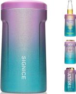 🍻 2021 newest signice 3-in-1 insulated can cooler - double walled vacuum insulator stainless steel for 12 oz skinny tall can, standard regular can, beer bottle (glitter purple blue) логотип