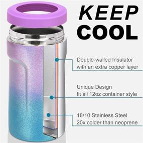 img 2 attached to 🍻 2021 NEWEST Signice 3-IN-1 Insulated Can Cooler - Double Walled Vacuum Insulator Stainless Steel for 12 Oz Skinny Tall Can, Standard Regular Can, Beer Bottle (Glitter Purple Blue)