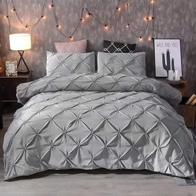 img 4 attached to 🛏️ Lekesky 200g Queen Comforter Set: Pinch Pleat Comforter for Queen Bed (90x90 Inches), Grey - 3-Piece Down Alternative Bedding Comforter Set with 1 Pintuck Comforter and 2 Pillow Shams