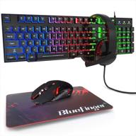 💻 rgb gaming keyboard, backlit mouse, and headset combo - usb wired backlit keyboard with led, gaming keyboard mouse set, headset with microphone for laptop pc computer game and work - bluefinger logo