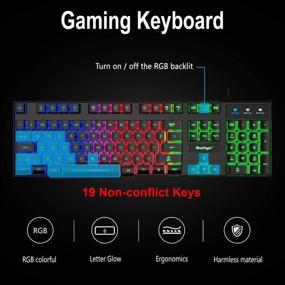 img 3 attached to 💻 RGB Gaming Keyboard, Backlit Mouse, and Headset Combo - USB Wired Backlit Keyboard with LED, Gaming Keyboard Mouse Set, Headset with Microphone for Laptop PC Computer Game and Work - BlueFinger