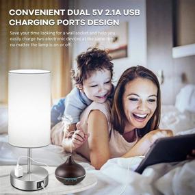 img 1 attached to Convenient Set of 2 Touch Control Table Lamps with Charging Ports, Dimmable Bedside Nightstand Lamps with USB, AC Outlet, and LED Bulbs