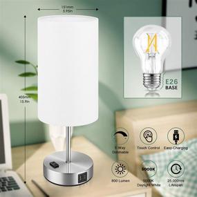 img 3 attached to Convenient Set of 2 Touch Control Table Lamps with Charging Ports, Dimmable Bedside Nightstand Lamps with USB, AC Outlet, and LED Bulbs