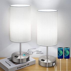 img 4 attached to Convenient Set of 2 Touch Control Table Lamps with Charging Ports, Dimmable Bedside Nightstand Lamps with USB, AC Outlet, and LED Bulbs