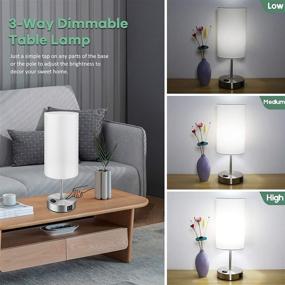 img 2 attached to Convenient Set of 2 Touch Control Table Lamps with Charging Ports, Dimmable Bedside Nightstand Lamps with USB, AC Outlet, and LED Bulbs