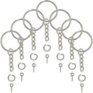 🔑 120pcs bulk nickel plated silver key chain with split key ring, chain, open jump ring, and screw eye pins - ideal for crafts logo