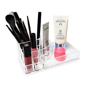 img 3 attached to 🗄️ Clear Cosmetic Vanity Counter Top Makeup Organizer with Compartments - Ikee Design Small Makeup Holder, 6.75"W x 3.62"D x 2.63"H