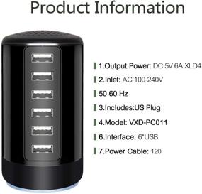 img 2 attached to 🔌 6-портовая настольная USB зарядная станция для iPhone, iPad, планшетов, смартфонов и многих других устройств - универсальное зарядное устройство 6A USB в фиолетовом и полностью черном цвете.