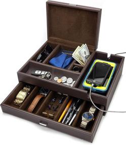 img 4 attached to 📱 HOUNDSBAY Admiral Big Dresser Valet Box: The Ultimate Men's Jewelry Organizer with Smartphone Charging Station (Dark Brown)