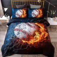 🏀 jqinhome twin baseball and fire comforter sets for teen boys - 3d sports themed - all-season down alternative quilted duvet - reversible design - 1 comforter, 1 pillow sham included logo