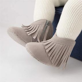 img 3 attached to 👶 Sawimlgy Plush Winter Snow Boots for Infant Baby Boys Girls, Cowboy Tassels Bowknot Ankle Side Zipper Soft Sole Boots, Toddler Newborn Warm First Walker Crib Outdoor Shoes