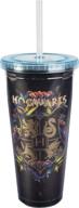 🏰 hogwarts travel cup with straw - acrylic tumbler featuring gold hogwarts crest design - 22 oz логотип