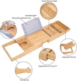 img 3 attached to 🛀 Luxury Bamboo Bathtub Caddy Tray with Extended Sides, Built-in Book/Tablet/Phone/Wineglass Holder - BOSSJOY