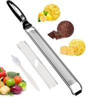 🍋 ourokhome stainless steel lemon zester grater: fine handheld tool for lemon, nutmeg, parmesan cheese, and more with cleaning brush - black color logo