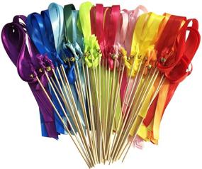 img 4 attached to 🎀 Wedding Ribbon Wands with Bells - 50-Pack Silk Fairy Stick Wish Wands for Wedding Send Off Party, Table Activities, Holiday Celebration - Kingsnow Party Favors