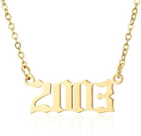 img 4 attached to RINHOO Stainless Steel Gold Birth Year Number Pendant Necklace Chain Jewelry for Women and Girls