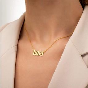 img 2 attached to RINHOO Stainless Steel Gold Birth Year Number Pendant Necklace Chain Jewelry for Women and Girls