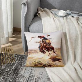 img 2 attached to 🤠 Emvency Vintage Western Decor Throw Pillow Cover: Cowboy on Bucking Horse - Unique Home Decor Accent - 18x18 Inch Square Cushion Pillowcase