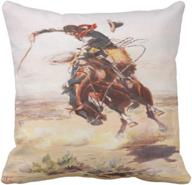 🤠 emvency vintage western decor throw pillow cover: cowboy on bucking horse - unique home decor accent - 18x18 inch square cushion pillowcase logo