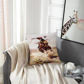 img 3 attached to 🤠 Emvency Vintage Western Decor Throw Pillow Cover: Cowboy on Bucking Horse - Unique Home Decor Accent - 18x18 Inch Square Cushion Pillowcase