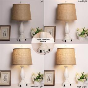 img 3 attached to 🔌 Set of 2 Dimmable Touch Lamps for Bedrooms with USB Ports and AC Outlet - Ideal Bedside Lamps for Living Room End Tables, Rustic Resin Nightstand Lamp featuring Drum Shade and Includes Two Bulbs