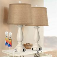 🔌 set of 2 dimmable touch lamps for bedrooms with usb ports and ac outlet - ideal bedside lamps for living room end tables, rustic resin nightstand lamp featuring drum shade and includes two bulbs logo
