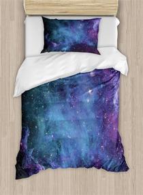 img 2 attached to 🌌 Starry Night Dreams: Ambesonne Outer Space Duvet Cover Set with Galaxy Stars, Planets, and Cosmic Wonders – Twin Size, Navy Purple