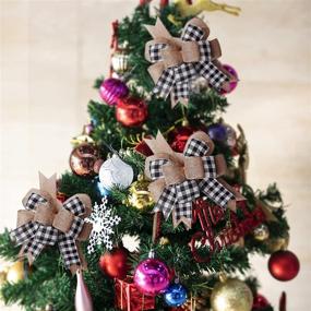 img 1 attached to 🎁 Chic Black White Plaid Gift Bows: Perfect Burlap Wreath Christmas Tree Topper & Party Décor - 12" x 9.4