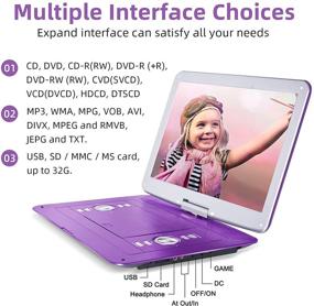 img 2 attached to 📀 Jekero 17.9" Portable DVD Player with 15.6" Large Display, 5 Hours Rechargeable Battery for Kids, Region Free Personal DVD Player with Car Charger, Sync TV CD/DVD/SD Card/USB, Purple