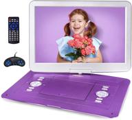 📀 jekero 17.9" portable dvd player with 15.6" large display, 5 hours rechargeable battery for kids, region free personal dvd player with car charger, sync tv cd/dvd/sd card/usb, purple logo