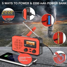 img 2 attached to 🌦️ MAKSH Emergency Radio – 5-Way Powered NOAA Solar Hand Crank Weather Radio with LCD Display | Portable Radio AM/FM/WB | 2200mAh Power Bank Cell Phone Charger | LED Flashlight & SOS Alarm (Red)
