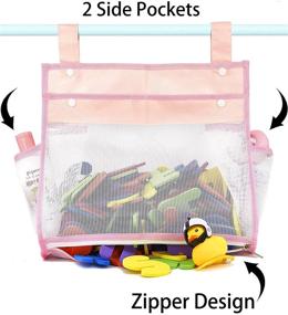 img 1 attached to 🛁 Bath Toy Organizer Mesh Bag with Suction and Sticker Hooks - Bottom Zippered Bathtub Shower Toy Holder for Holding Toys, Baby Diapers, and Clothes, offering Multiple Hanging Options