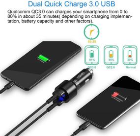 img 3 attached to USMEI Voltmeter Quick Charge 3.0 Dual USB Car Charger, 36W QC3.0 USB Adapter + 3A USB Type C Cable for Samsung Galaxy S20/S20+ Ultra S10 S10E S9 S8 Note 10 9 8, Motorola Moto Z/Z2, LG G5/G6/V20/V30 (Black Braided)